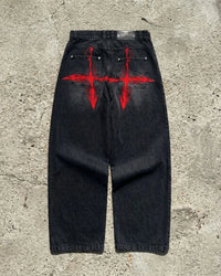 Saturo Baggy Jeans Men Embroidery Black Wide Leg Denim Pants 1
