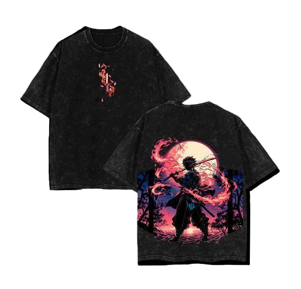 Demon Slayer Acid Washed T-shirt Oversized T-shirt